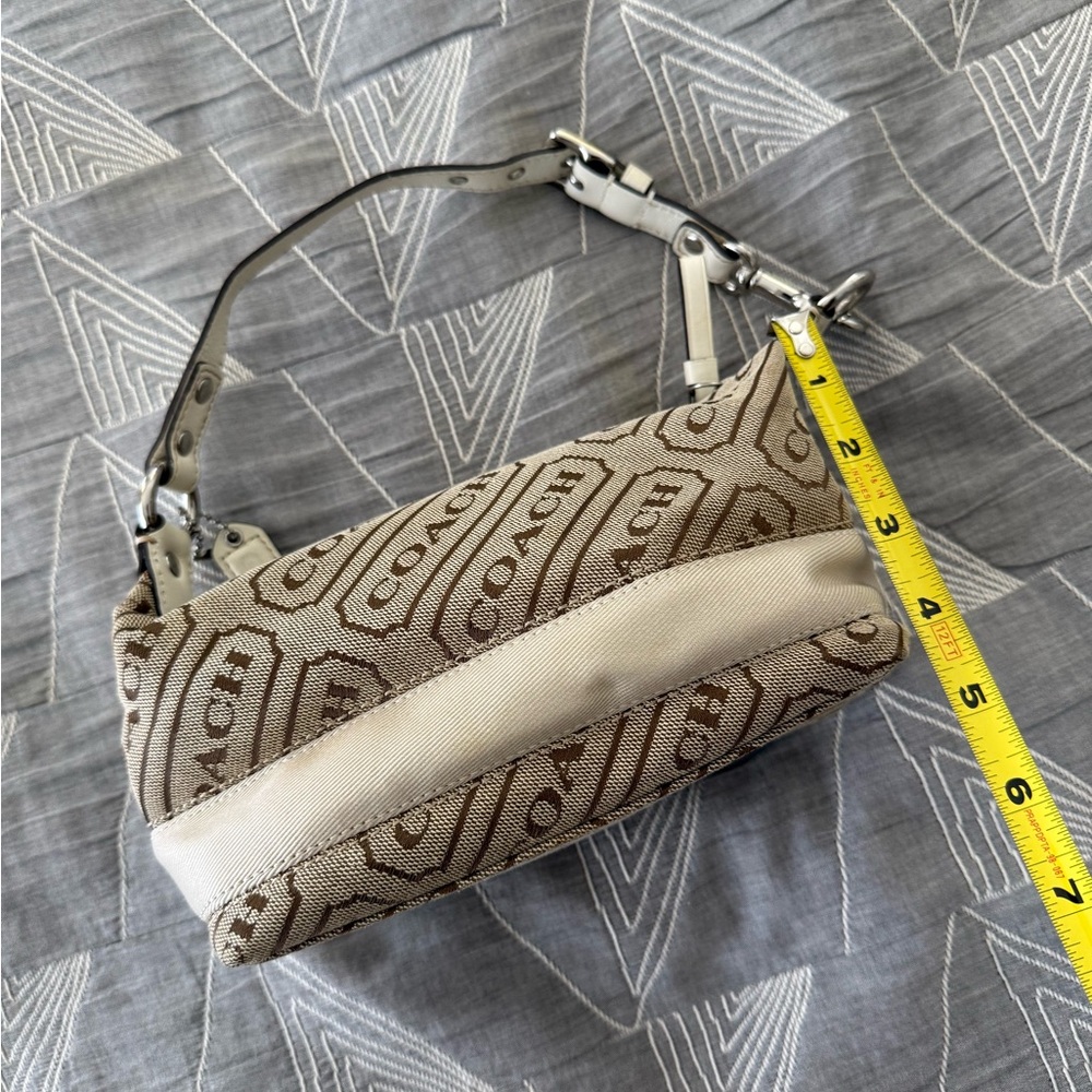 COACH Signature Tan White Demi Mini Pochette Baguette Logo Striped Purse Bag Y2K - Picture 13 of 14
